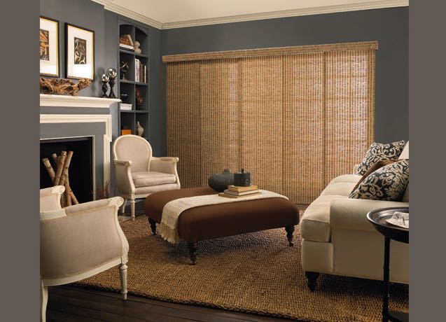 Miami Family room with navy walls and tan sliding panel tracks.